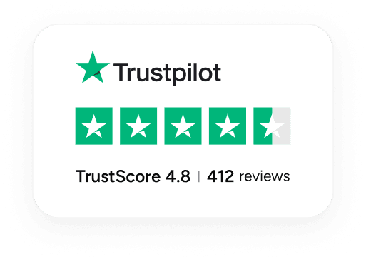 Trustpilot rating 4.8 with 412 reviews